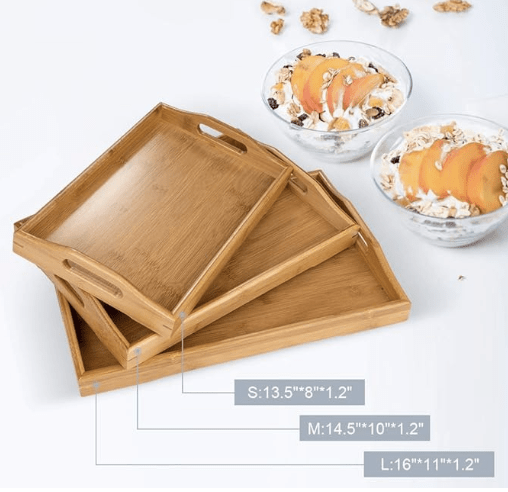 Wood Serving Tray with Handles Boobam Serving Tray Set for Food,Breakfast,Dinner,Ottoman Coffee Table, Parties,Restaurants(3 Pack) - Image 4